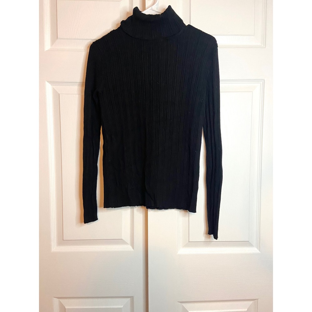 Hampshire Studio Black Ribbed Turtleneck Sweater Long Sleeve Rayon Blend Medium